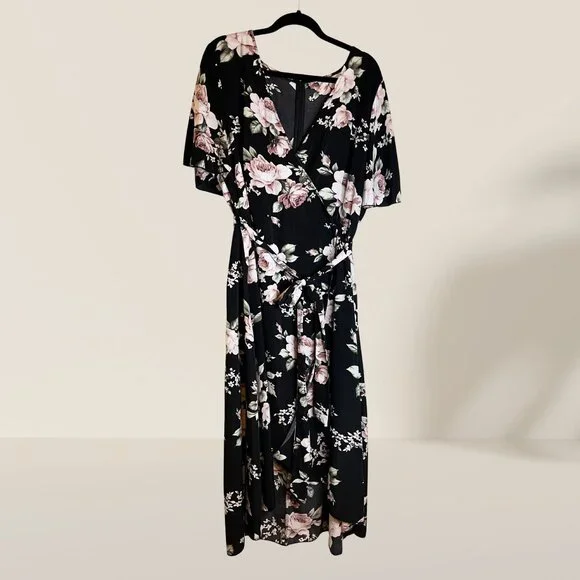 🌸 Milumia Black Floral Wrap Maxi Dress – Women’s 4XL - Picture 2 of 7